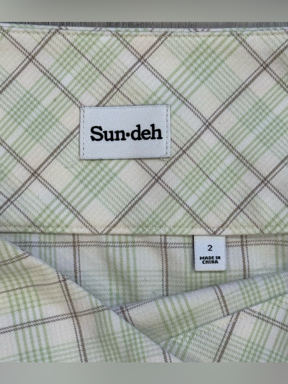 Aritzia Sunday Best Sundeh Pastel Green & Cream Plaid Mini Skirt - Picture 5 of 6